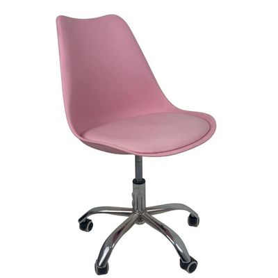 Kit 10 Cadeiras Office Base Cromada Com Rodizio Giratória Saarinen Rosa