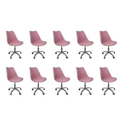 Kit 10 Cadeiras Office Base Cromada Com Rodizio Giratória Saarinen Rosa