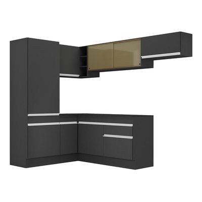 Cozinha Completa Canto Com Rodapé Multimóveis Preto/branco