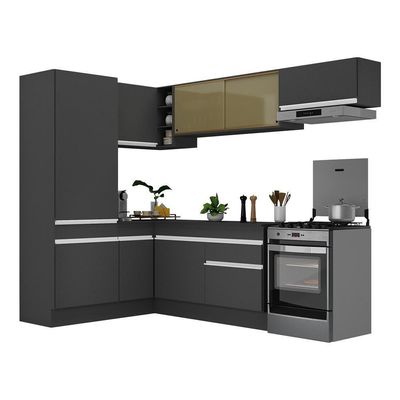 Cozinha Completa Canto Com Rodapé Multimóveis Preto/branco