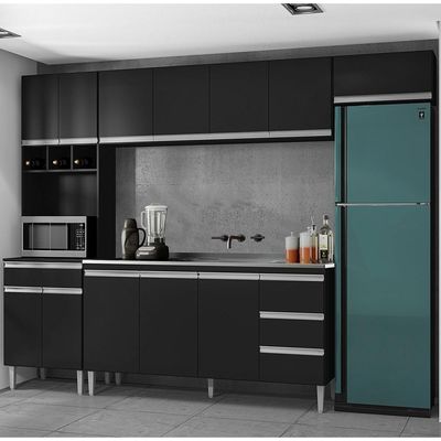 Cozinha Modulada 5 Peças Balcão Com Pia 160cm Andréia Preto - Ajl Móveis