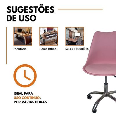 Kit 3 Cadeiras Office Base Cromada Com Rodizio Giratória Saarinen Rosa