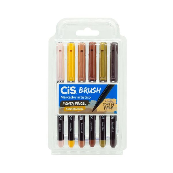 Marcador Artístico Cis Brush Ponta Pincel 6 Cores em Tons de Pele Marcador Artístico Cis Brush Ponta Pincel 6 Cores em Tons de Pele