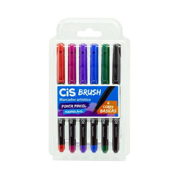 Marcador Artístico Cis Brush Ponta Pincel 6 Cores Básicas Vibrantes Marcador Artístico Cis Brush Ponta Pincel 6 Cores Básicas Vibrantes