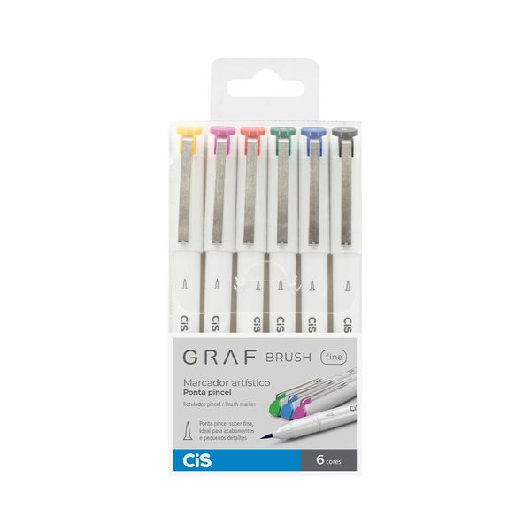 Marcador Artístico Cis Grafite Brush Fine com 6 Cores Vibrantes Marcador Artístico Cis Grafite Brush Fine com 6 Cores Vibrantes