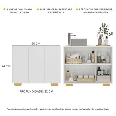 Gabinete Banheiro 3 Portas 90Cm Multimóveis V5031