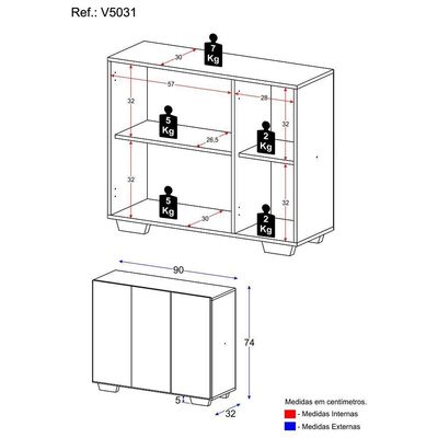 Gabinete Banheiro 3 Portas 90Cm Multimóveis V5031