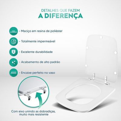 Tampa De Vaso Poliéster Clean Branco Para Bacia Deca 1.6gpf 6lpf