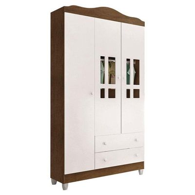 Berço Americano Lila E Guarda Roupa Infantil Ariel 3 Portas Branco Acetinado Amadeirado - Carolina