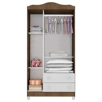 Berço Americano Lila E Guarda Roupa Infantil Ariel 3 Portas Branco Acetinado Amadeirado - Carolina