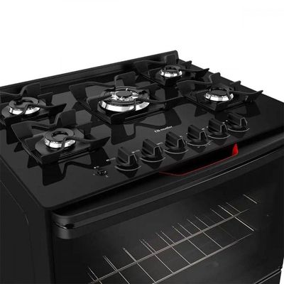 Fogão Mueller 5 Bocas Com Mesa De Vidro E Grades De Ferro Preto Bivolt