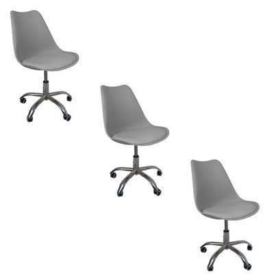 Kit 3 Cadeiras Office Base Cromada Com Rodizio Giratória Saarinen Cinza