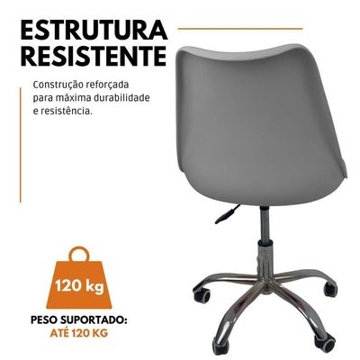 Kit 3 Cadeiras Office Base Cromada Com Rodizio Giratória Saarinen Cinza