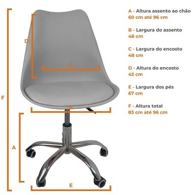 Kit 3 Cadeiras Office Base Cromada Com Rodizio Giratória Saarinen Cinza