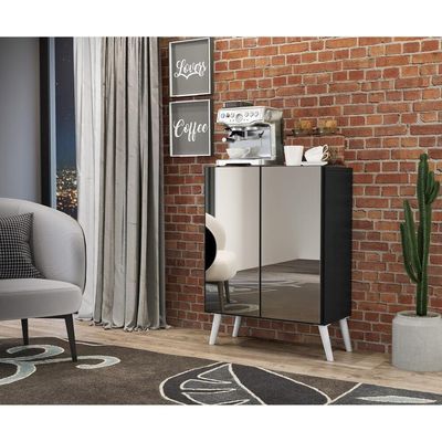 Aparador Buffet 2 Portas Retrô Vegas V3613 Preto/Branco