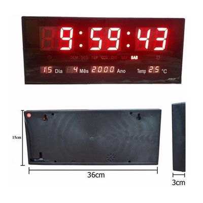 Relogio Parede Digital Led Grande Data Mes E Ano Temperatura 36cm Bivolt