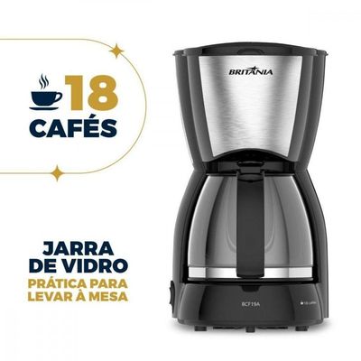Cafeteira Britânia 18 Cafezinhos Jarra De Vidro 550W BCF19A Preto/inox 220V