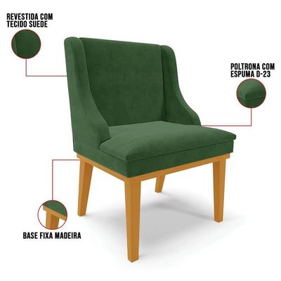Kit 4 Cadeiras Estofadas Para Sala De Jantar Base Fixa De Madeira Castanho Lia Suede Verde - Ibiza
