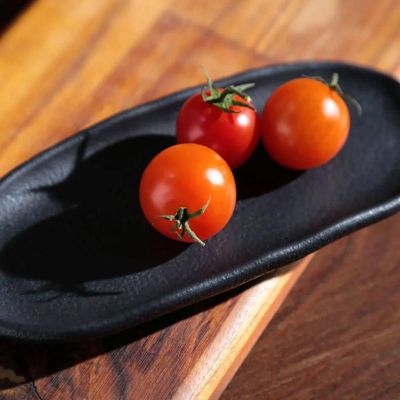 Kit 2 Travessas Rasas 16,5x8cm Orgânico Preto Cerâmica Mesa Posta Porto Brasil