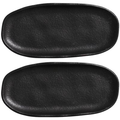 Kit 2 Travessas Rasas 16,5x8cm Orgânico Preto Cerâmica Mesa Posta Porto Brasil