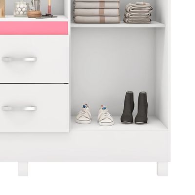 Guarda-Roupa Solteiro com Espelho Embers 4 Portas 2 Gavetas Branco e Rosa