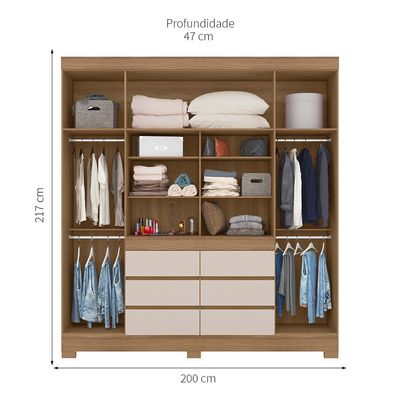 Guarda-Roupa Casal com Espelho Trevi 4 Portas 6 Gavetas Off White e Amendola