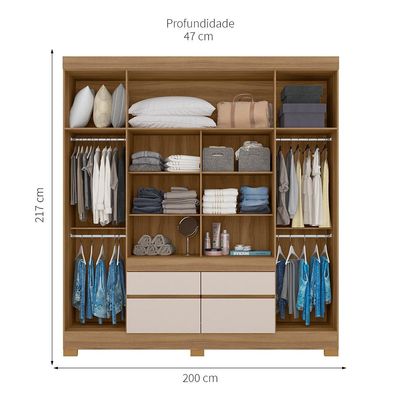 Guarda-Roupa Casal Cannes 4 PT 4 GV Off White e Amendola