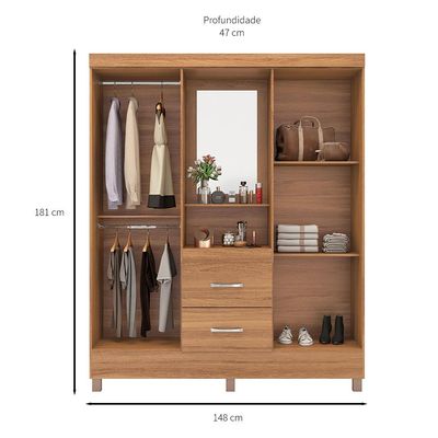 Guarda-Roupa Solteiro com Espelho Embers 4 Portas 2 Gavetas Amêndola