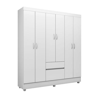Guarda-Roupa Solteiro Sória Flex 6 Portas 2 Gavetas Branco e Rosa