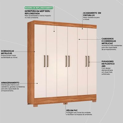 Guarda-Roupa Casal Marine 6 Portas 2 Gavetas Amendola e Off White