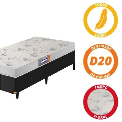 Cama Box Solteiro Colchão De Espuma D20 Supreme Branco 78x188x50cm Gazin Preto