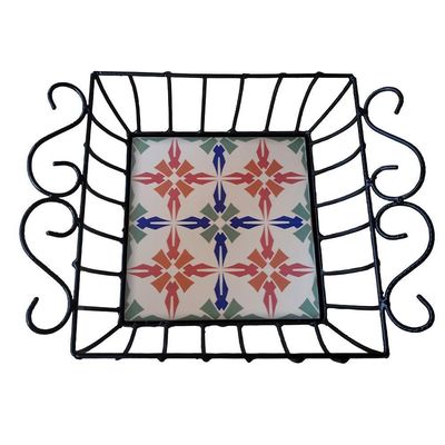 Fruteira De Mesa Ferro E Azulejo Quadrada Grande Pra Cozinha Azulejo G8
