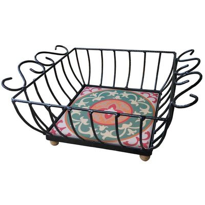 Fruteira De Mesa Ferro E Azulejo Quadrada Grande Pra Cozinha Azulejo G2