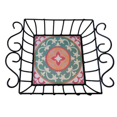 Fruteira De Mesa Ferro E Azulejo Quadrada Grande Pra Cozinha Azulejo G2
