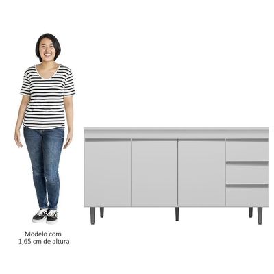 Balcão De Cozinha Com Pia Inox 160cm 3 Gavetas Andréia Branco - Ajl Móveis