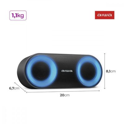 Caixa De Som Speaker Aiwa Bluetooth Luzes Multicores Ip65 Preto Bivolt