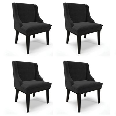 Kit 4 Cadeiras Estofadas Para Sala De Jantar Base Fixa De Madeira Preto Lia Suede Preto - Ibiza