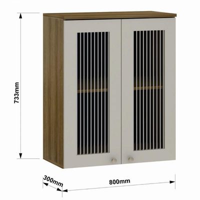 Armário Aéreo 2 Portas Vidro Canelado 80cm Isis Luciane Avela/mocca