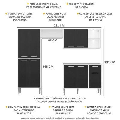 Cozinha Compacta C/ 2 Leds 4 Pçs Xangai Multimóveis V3414