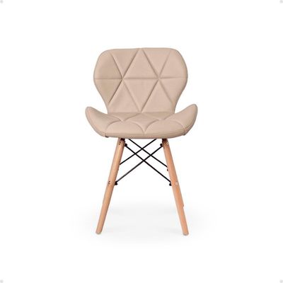 Kit 10 Cadeiras De Jantar Charles Eames Slim Wood Estofada - Nude
