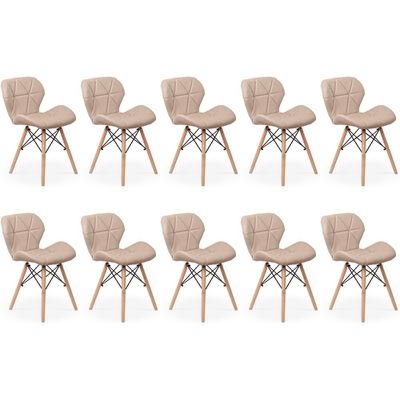 Kit 10 Cadeiras De Jantar Charles Eames Slim Wood Estofada - Nude