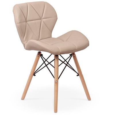 Kit 10 Cadeiras De Jantar Charles Eames Slim Wood Estofada - Nude