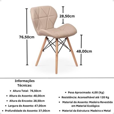 Kit 10 Cadeiras De Jantar Charles Eames Slim Wood Estofada - Nude