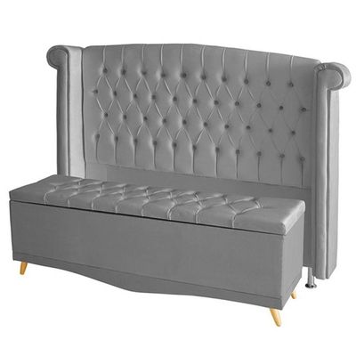 Kit De Quarto Cabeceira De Cama Box E Calçadeira Baú Toquio Casal 140 Cm Suede Prata Do Lar Móveis E Decoração