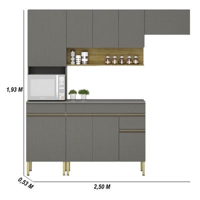 Armário De Cozinha Completa 120 Com Balcão Com Tampo 9 Portas Line Freijó-gris