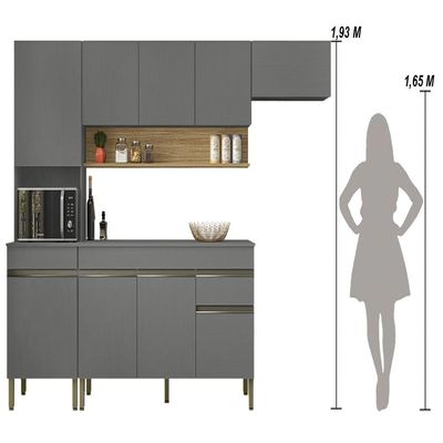 Armário De Cozinha Completa 120 Com Balcão Com Tampo 9 Portas Line Freijó-gris