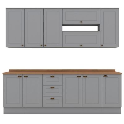 Cozinha Modulada 10 Pecas 240cm Ce792 Americana Henn Cinza Nature