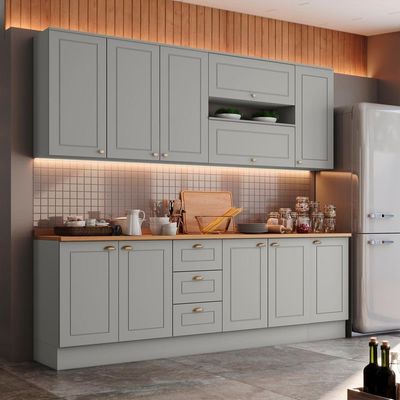 Cozinha Modulada 10 Pecas 240cm Ce792 Americana Henn Cinza Nature