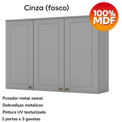 Cozinha Modulada 10 Pecas 240cm Ce792 Americana Henn Cinza Nature