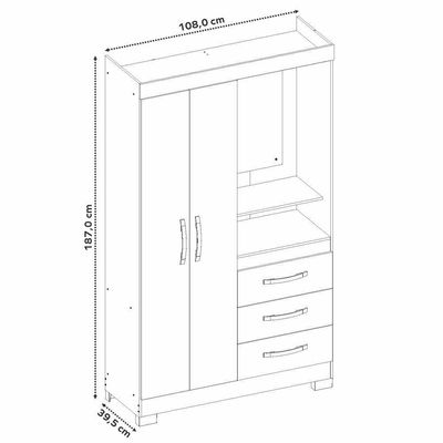 Guarda Roupa Solteiro 2 Portas 3 Gavetas Nt6020 Branco-rosa Nótável Móveis Branco-rosa